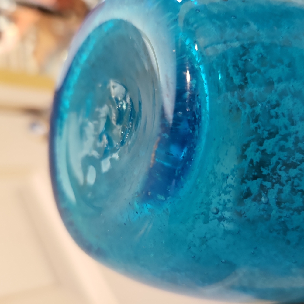 Blue Cultha Bubble Hand Blown Glass Vintage Vase 8" - Picture 11 of 11